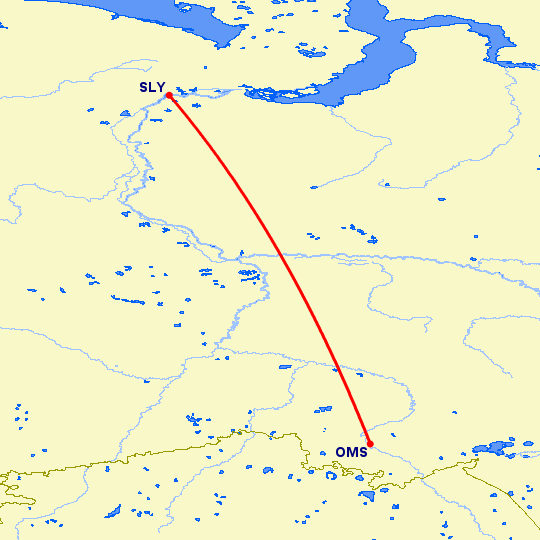 перелет Омск — Салехард на карте