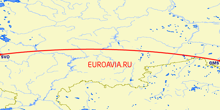 перелет Омск — Москва на карте