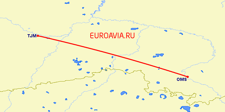 перелет Омск — Тюмень на карте