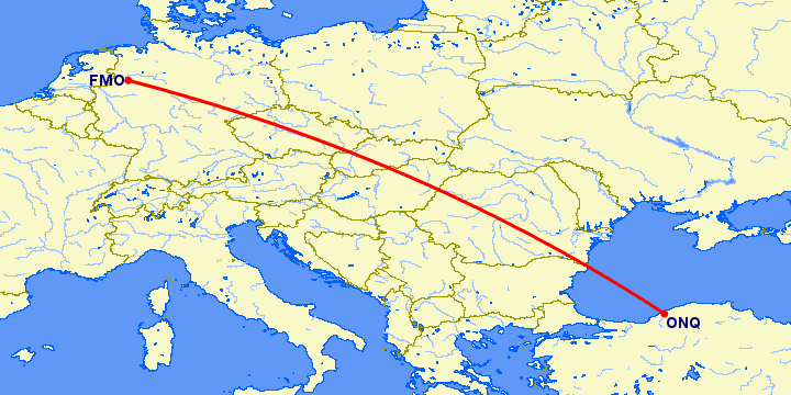 перелет Зонгулдаг — Мюнстер-Оснабрюк на карте