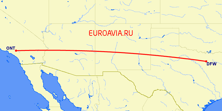 перелет Онтарио — Даллас на карте