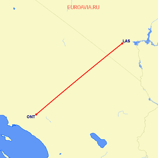 перелет Онтарио — Лас Вегас на карте