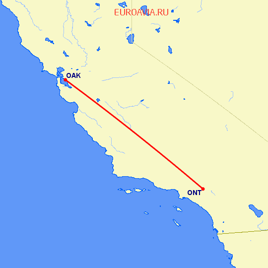 перелет Онтарио — Окленд на карте