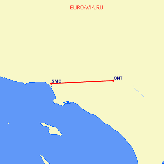 перелет Онтарио — Санта Моника на карте