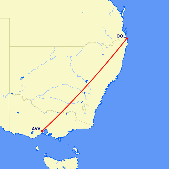 перелет Голд Кост — Мельбурн на карте