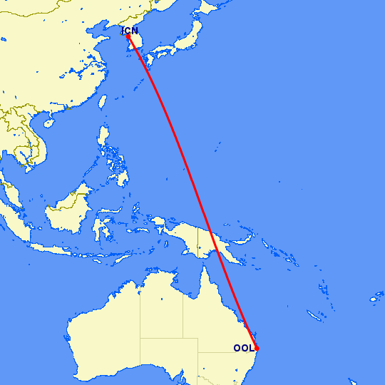 перелет Голд Кост — Сеул на карте