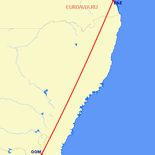 перелет Коома — Брисбен на карте