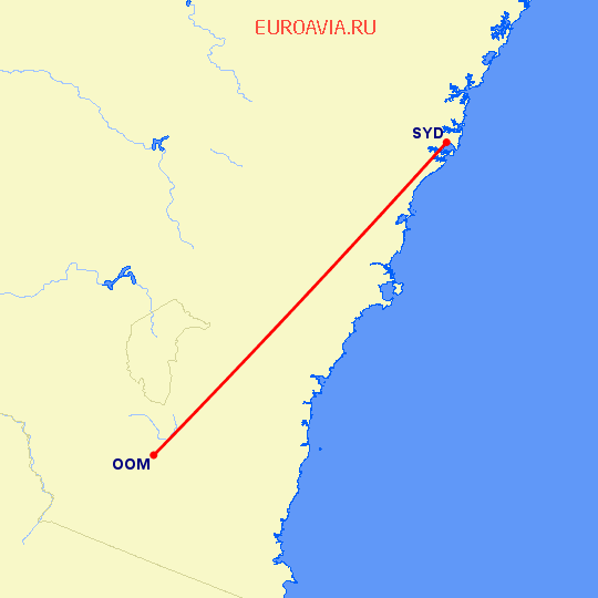 перелет Коома — Сидней на карте