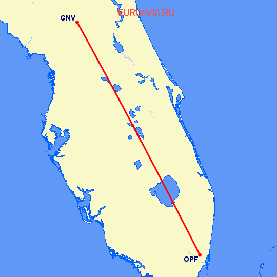 перелет Майами — Гейнсвилль на карте