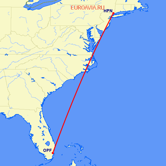 перелет Майами — White Plains на карте
