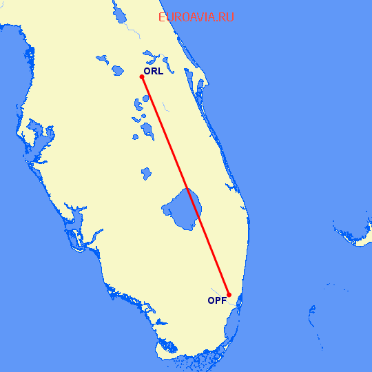перелет Майами — Орландо на карте