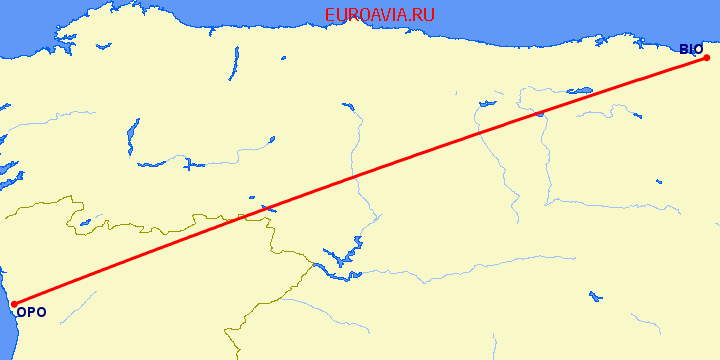 перелет Порту — Бильбао на карте