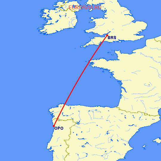 перелет Порту — Бристоль на карте