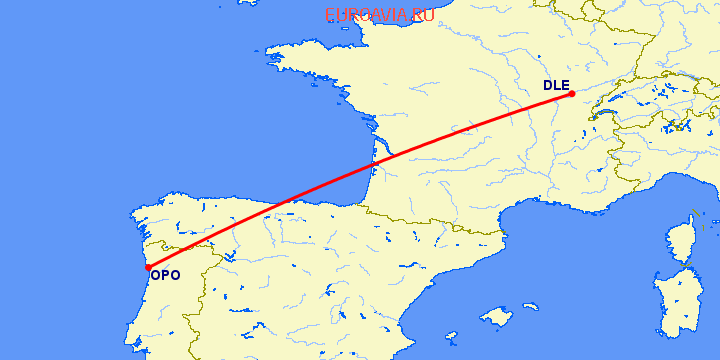 перелет Порту — Dole на карте