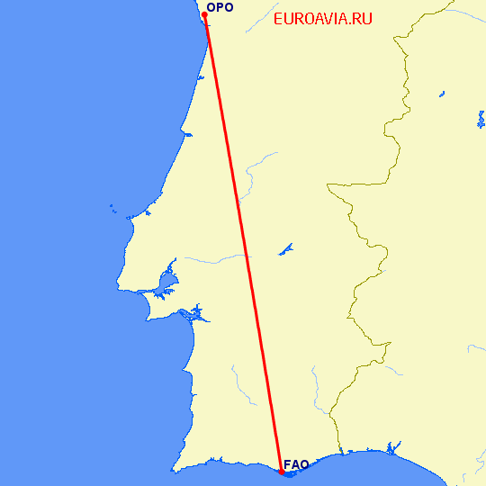 перелет Порту — Фару на карте