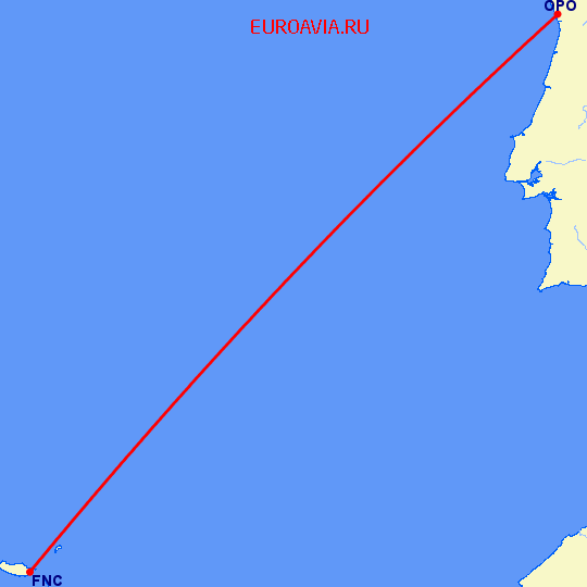 перелет Порту — Фуншал  на карте