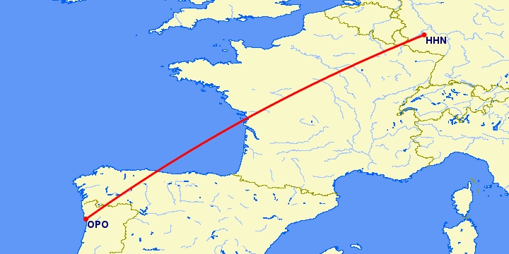 перелет Порту — Hahn на карте