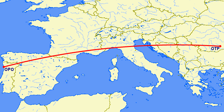 перелет Порту — Бухарест на карте