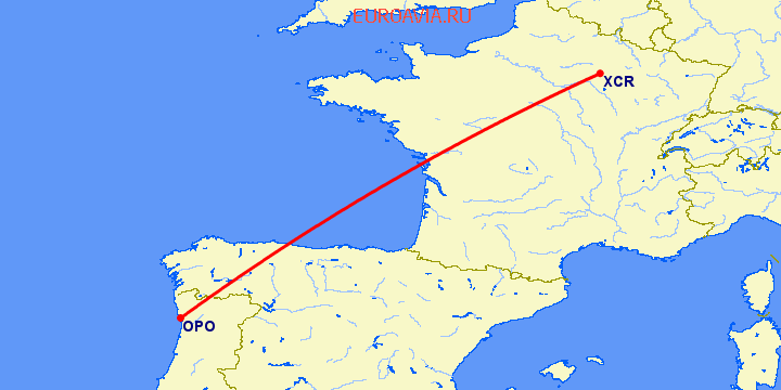 перелет Порту — Chalons Sur Marne на карте