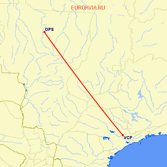 перелет Синоп — Сан Паулу на карте