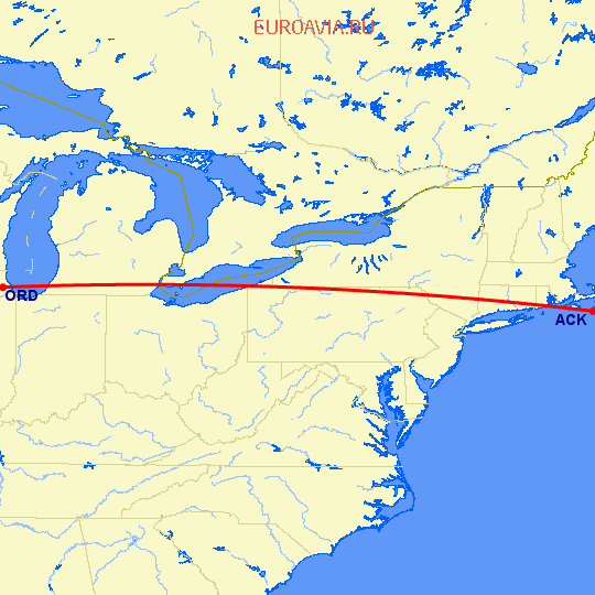 перелет Чикаго — Нантакет на карте