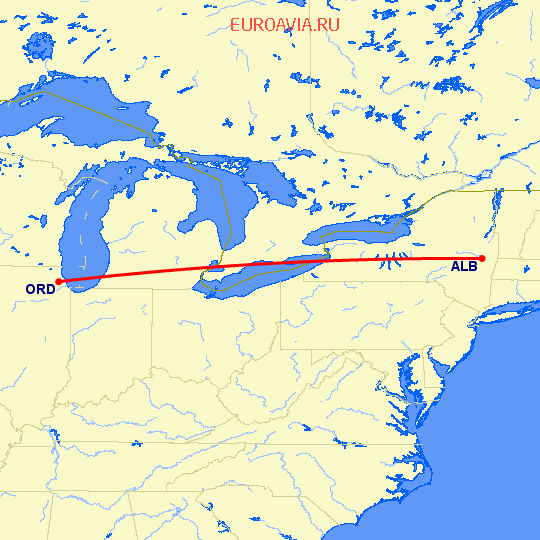 перелет Чикаго — Олбани на карте