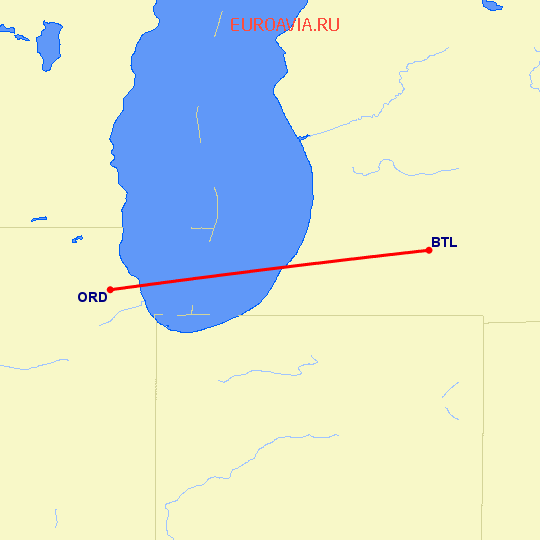 перелет Чикаго — Battle Creek на карте