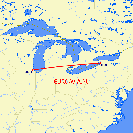 перелет Чикаго — Буффало на карте