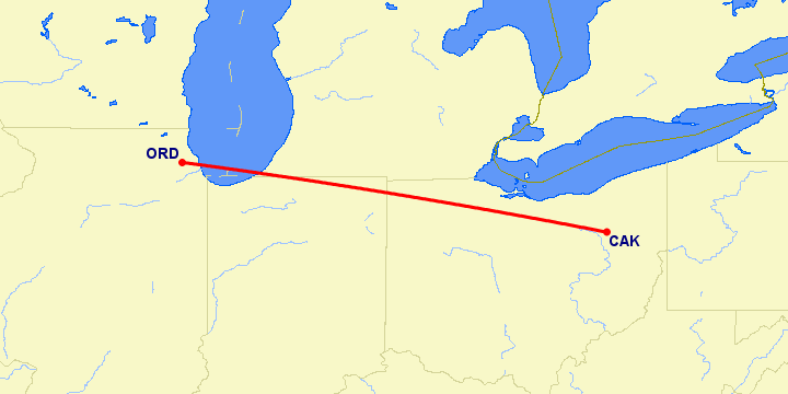 перелет Чикаго — Akron-Canton на карте