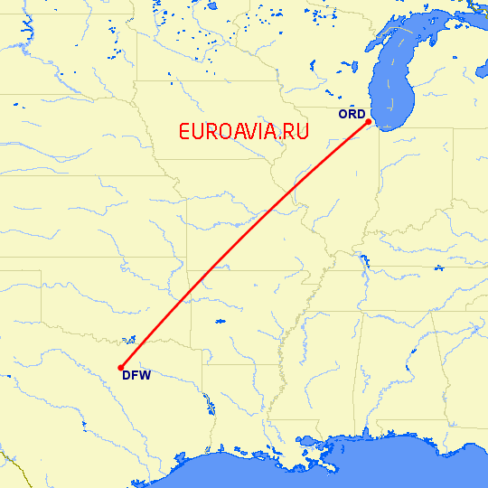 перелет Чикаго — Даллас на карте