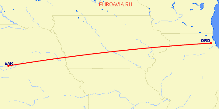 перелет Чикаго — Kearney на карте