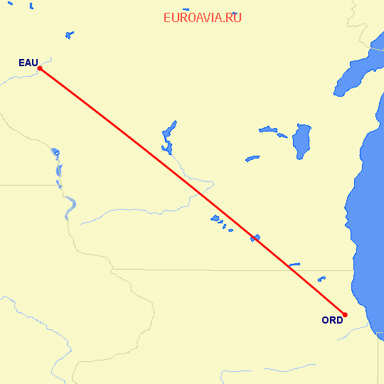перелет Чикаго — Eau Claire на карте
