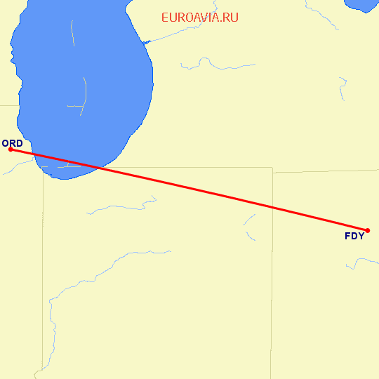 перелет Чикаго — Findlay на карте