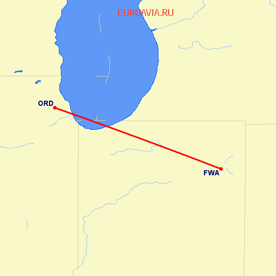 перелет Чикаго — Форт Уэйн на карте