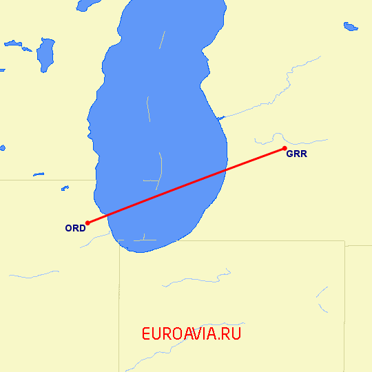 перелет Чикаго — Гранд Рапидс на карте