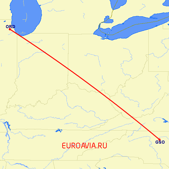 перелет Чикаго — High Point на карте