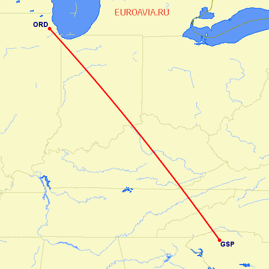 перелет Чикаго — Greenville на карте