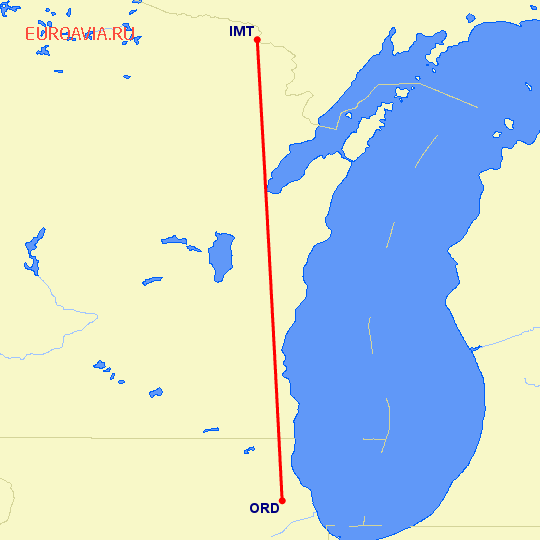 перелет Чикаго — Iron Mountain на карте