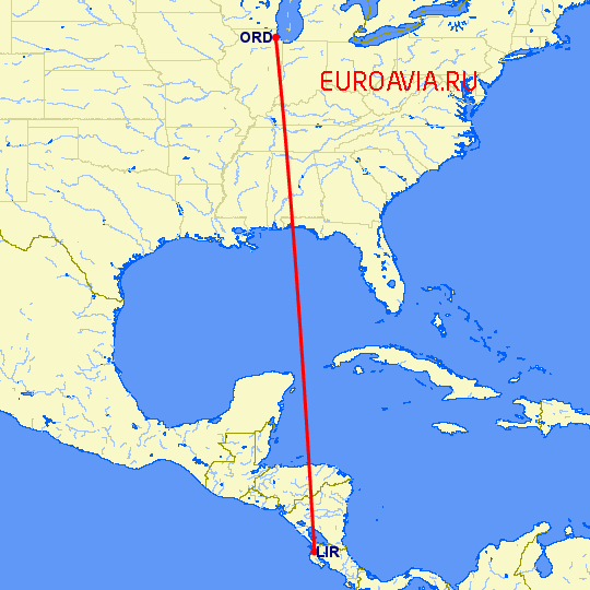перелет Чикаго — Либерия на карте