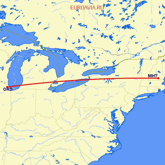 перелет Чикаго — Манчестер на карте
