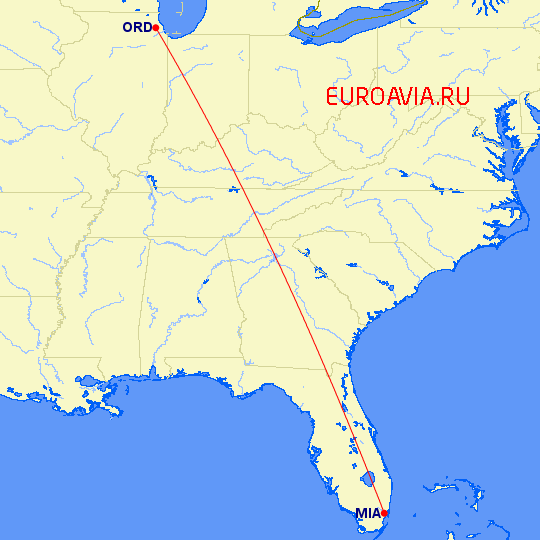 перелет Чикаго — Майами на карте