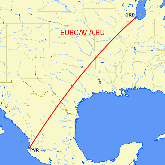 перелет Чикаго — Пуэрто Ваярта на карте
