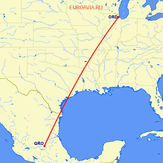 перелет Чикаго — Керетаро на карте