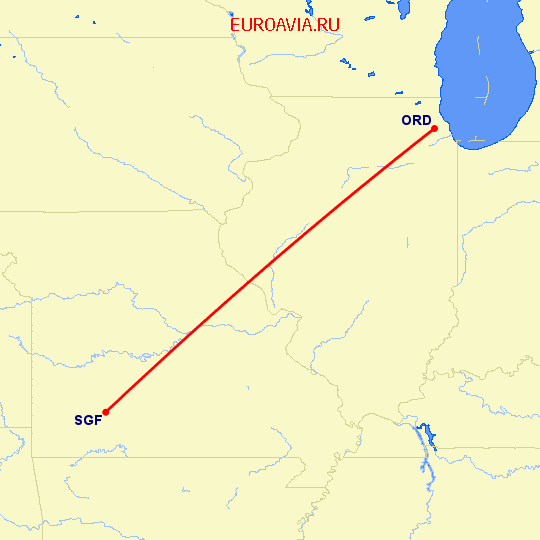 перелет Чикаго — Спрингфилд на карте