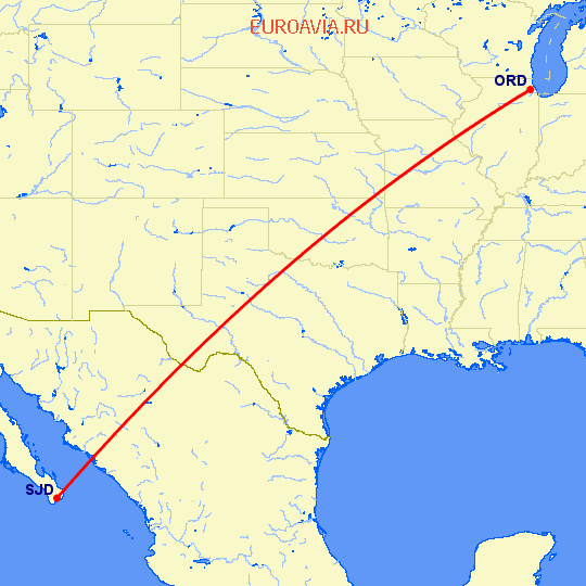 перелет Чикаго — San Jose Del Cabo на карте