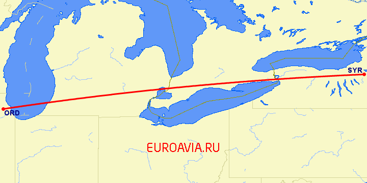 перелет Чикаго — Сиракьюс на карте