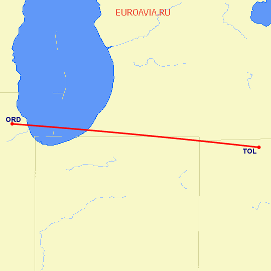 перелет Чикаго — Toledo на карте