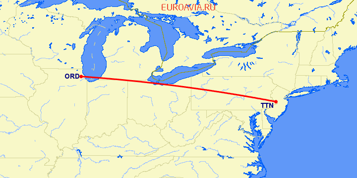 перелет Чикаго — Trenton на карте