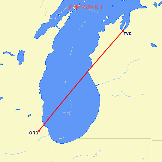 перелет Чикаго — Траверс на карте