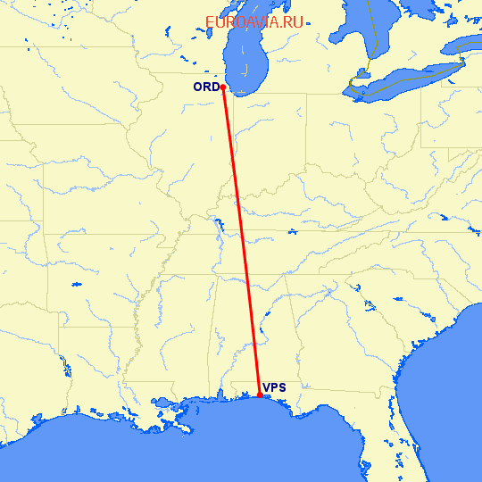 перелет Чикаго — Valparaiso на карте